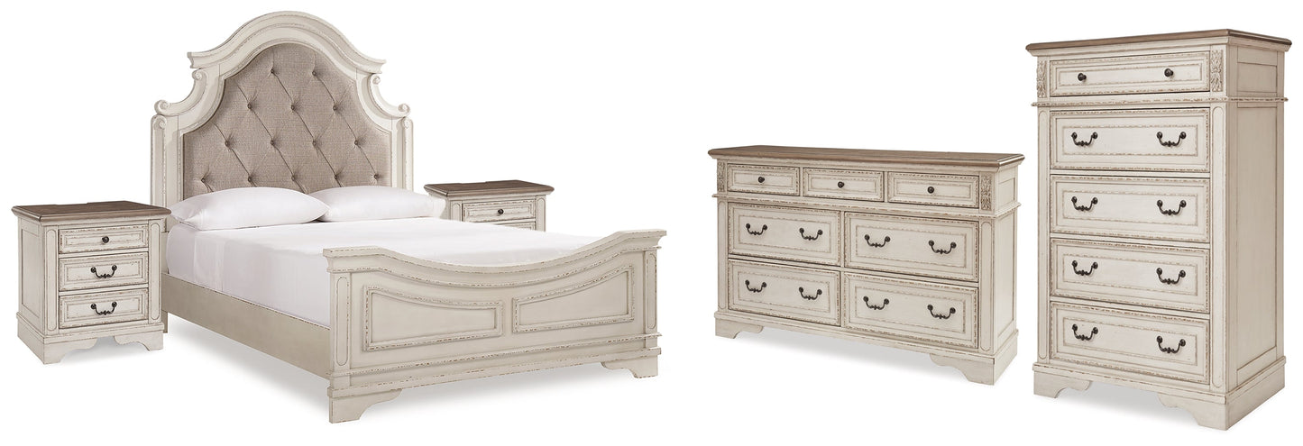 Realyn Two-tone Queen Panel Bedroom Set with Dresser, Chest and 2 Nightstands