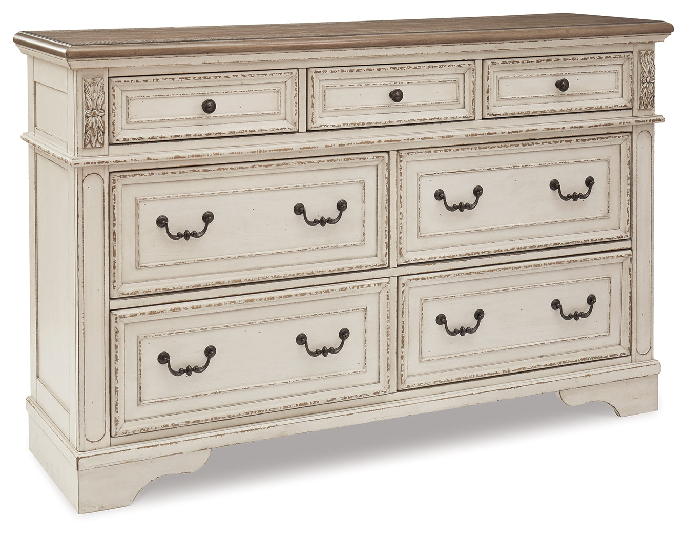 Realyn Two-tone Queen Upholstery Panel Bedroom Set with Dresser, Chest, Nightstand, and Vanity Set