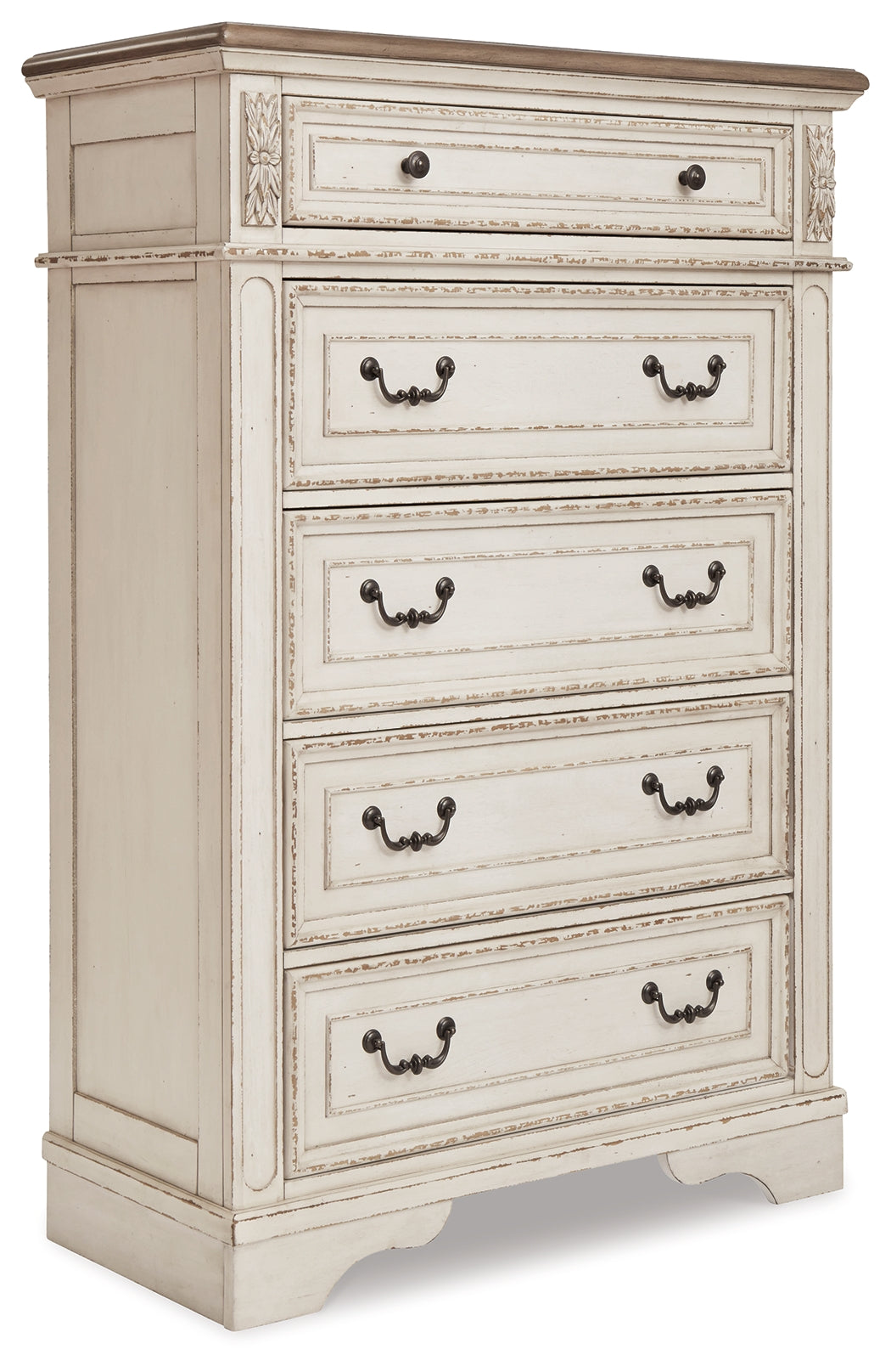 Realyn Two-tone Twin Panel Bedroom Set with Dresser, Mirror, Chest and Nightstand