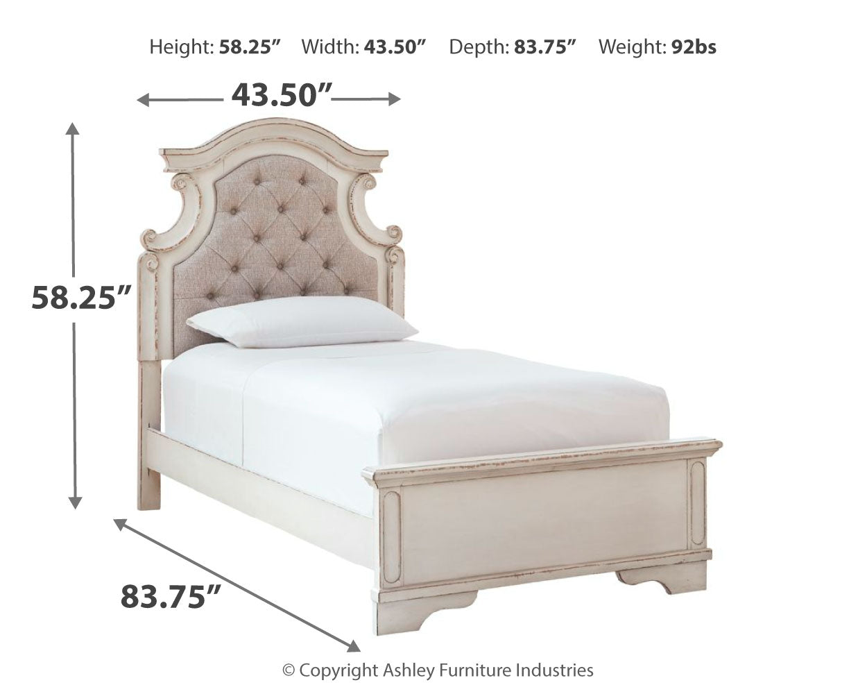 Realyn Two-tone Twin Upholstered Panel Bedroom Set with Nightstand