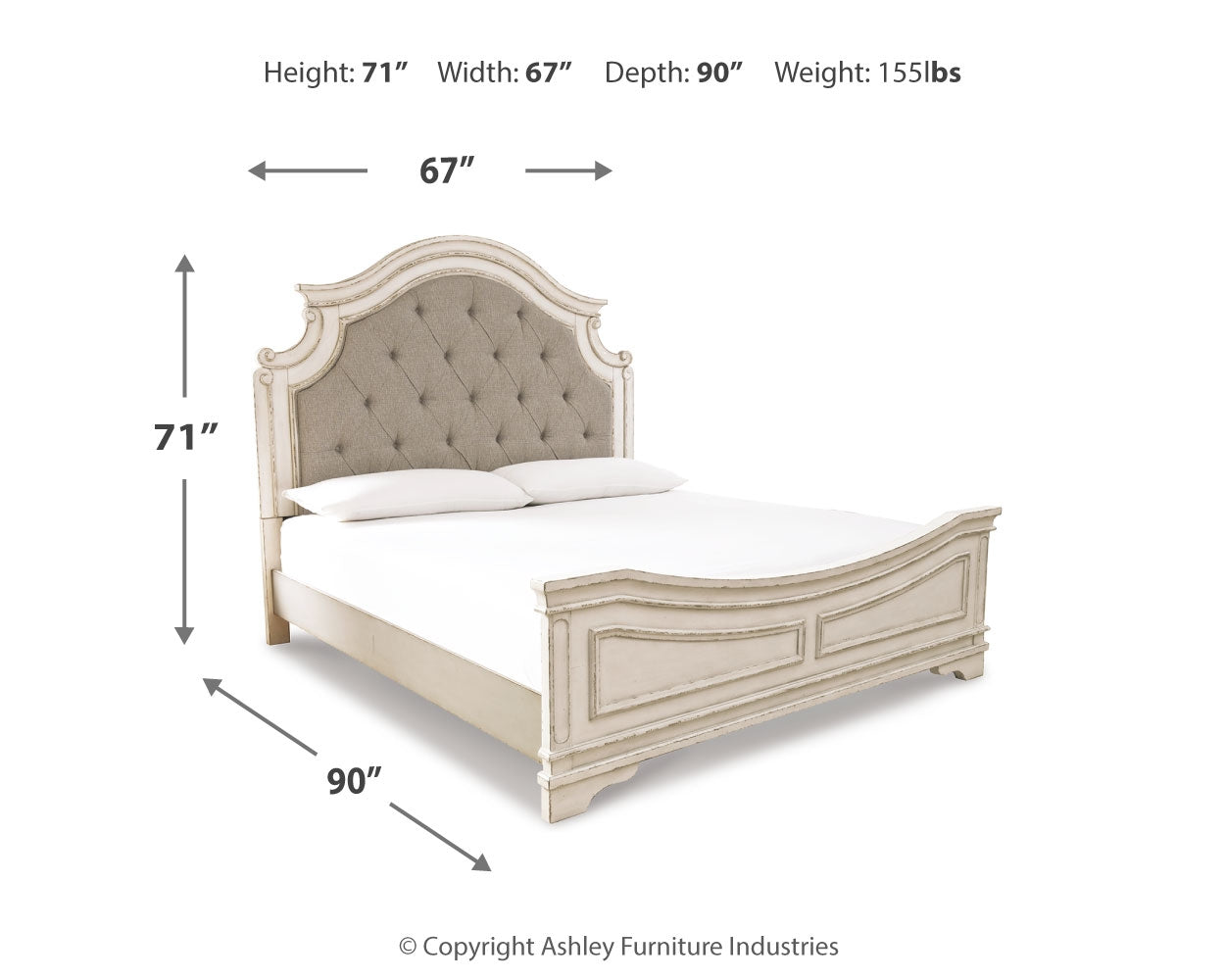 Realyn Two-tone Queen Upholstered Panel Bedroom Set with Dresser, Mirror, Chest and Nightstand