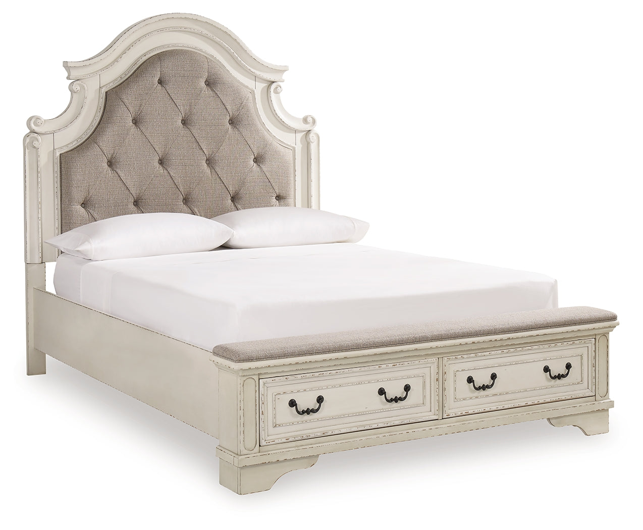 Realyn Two-tone Queen Upholstered Bedroom Set with Dresser, Mirror, Chest and Nightstand