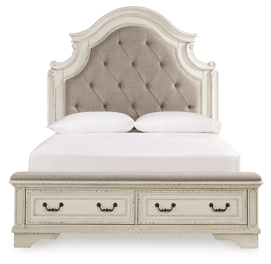 Realyn Two-tone Queen Upholstery Panel Bedroom Set with Dresser, Chest, Nightstand, and Vanity Set