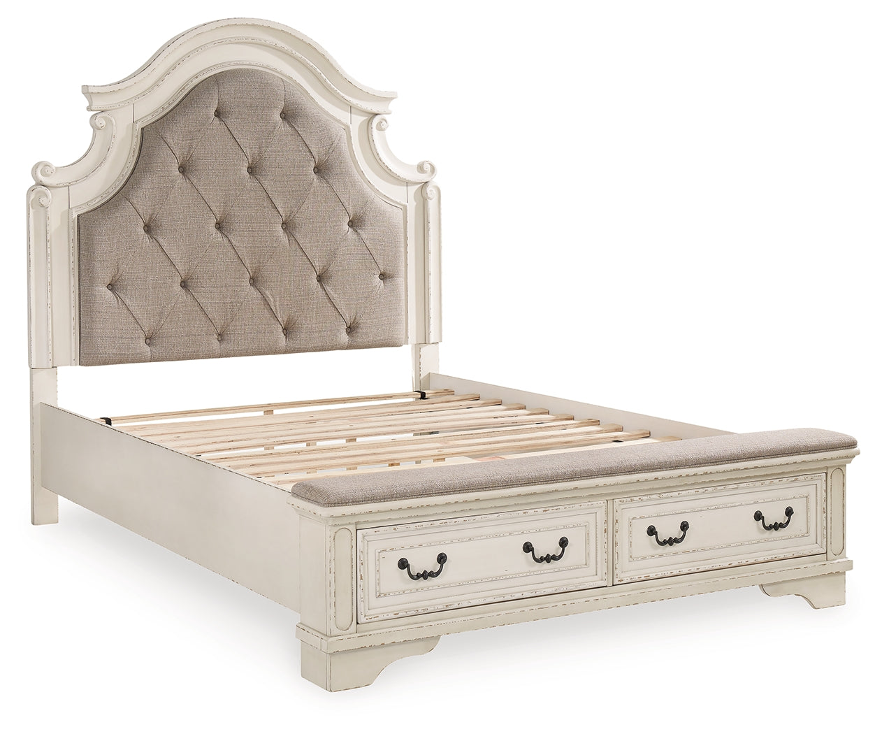 Realyn Two-tone Queen Upholstered Bedroom Set with Dresser, Mirror, Chest and Nightstand