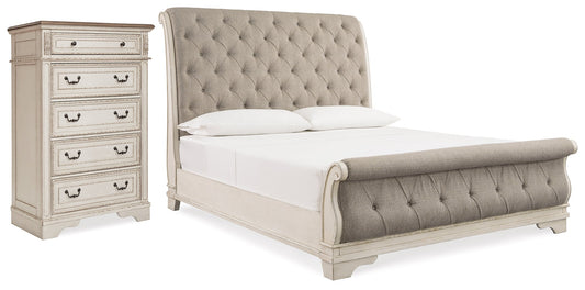 Realyn Two-tone Queen Upholstered Sleigh Bedroom Set with Chest