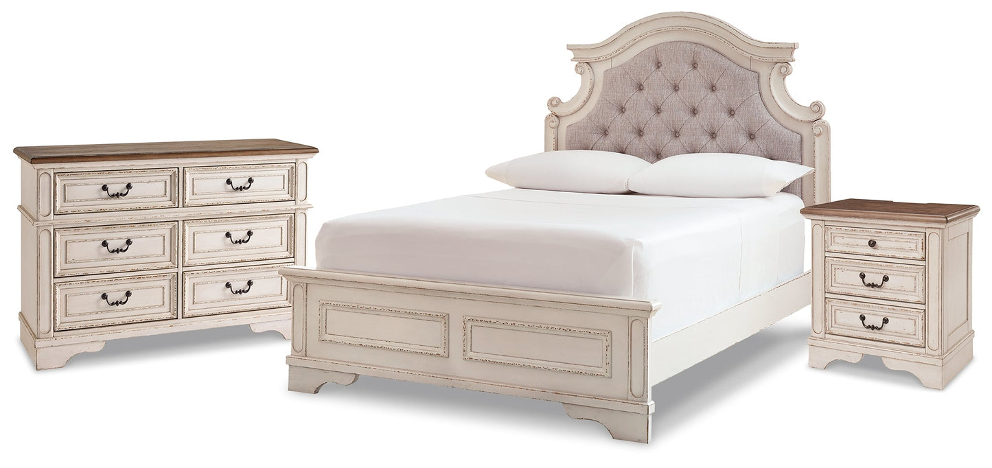 Realyn Chipped White Full Panel Bedroom Set with Dresser and Nightstand