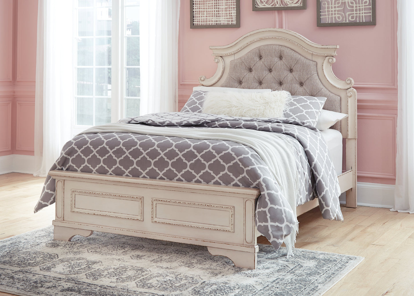 Realyn Two-tone Full Upholstered Panel Bedroom Set with Dresser