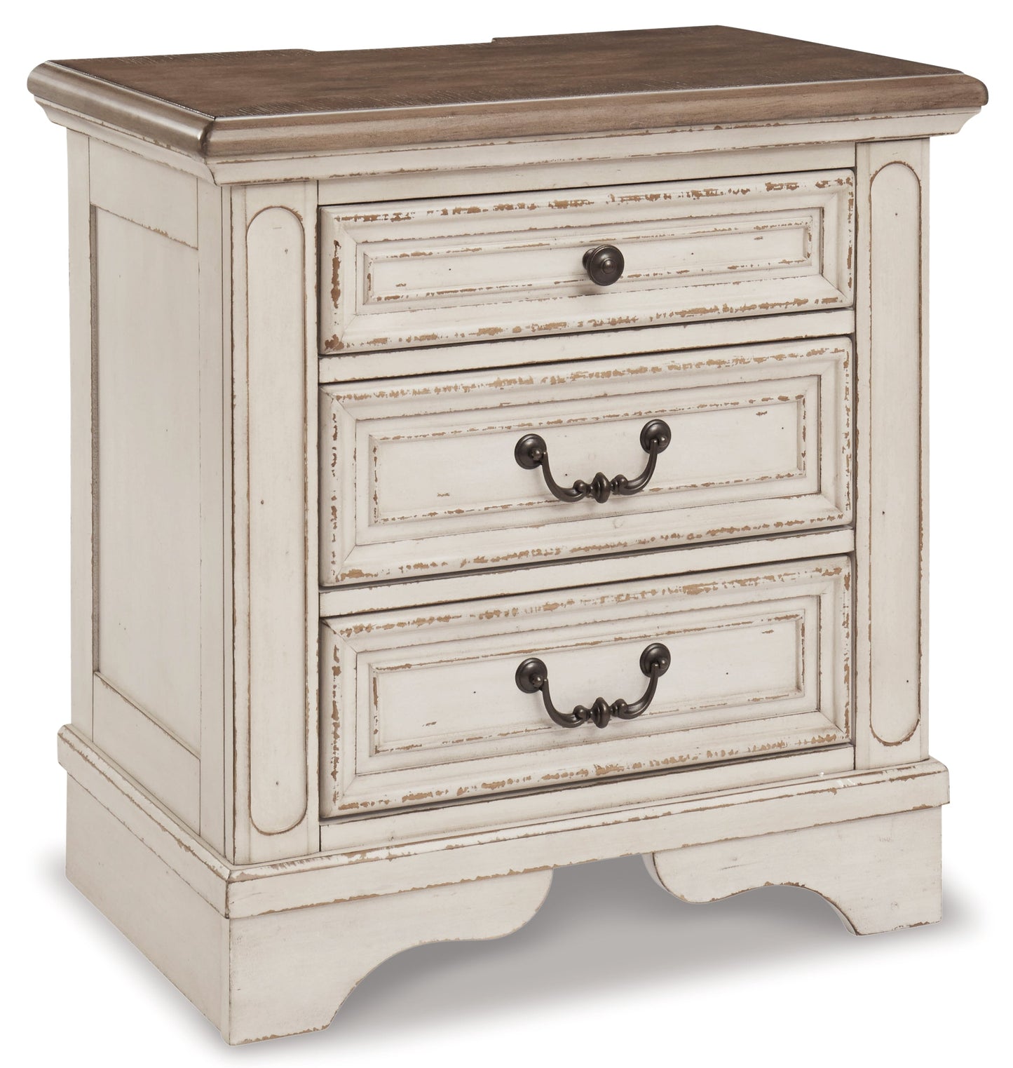 Realyn Chipped White King Bedroom Set with Mirrored Dresser and Nightstand