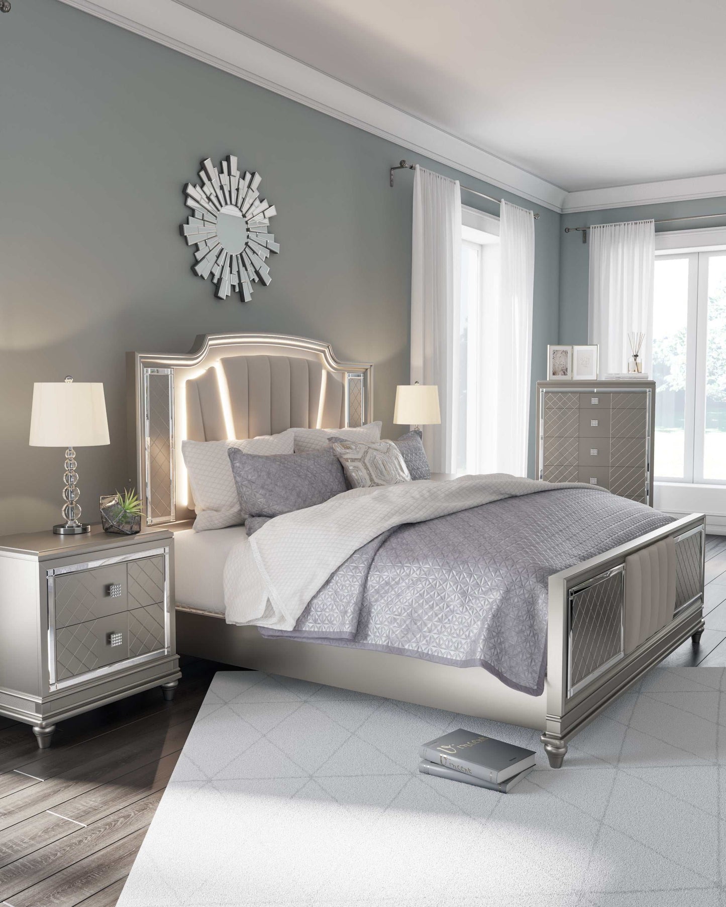 Chevanna Platinum Queen Upholstered Panel Bed