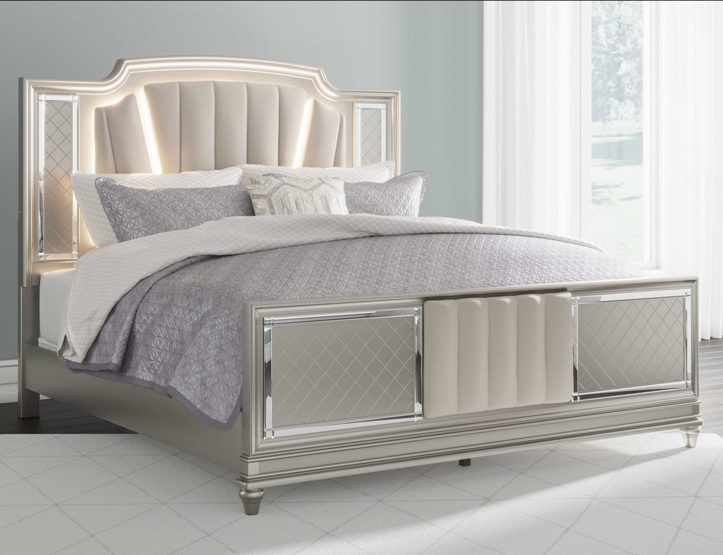 Chevanna Platinum Cal. King Upholstered Panel Bedroom Sets