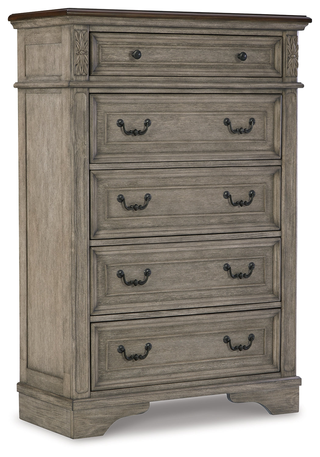 Lodenbay Gray Queen Upholstered Panel Bedroom Set with Dresser, Mirror, Chest and Nightstand