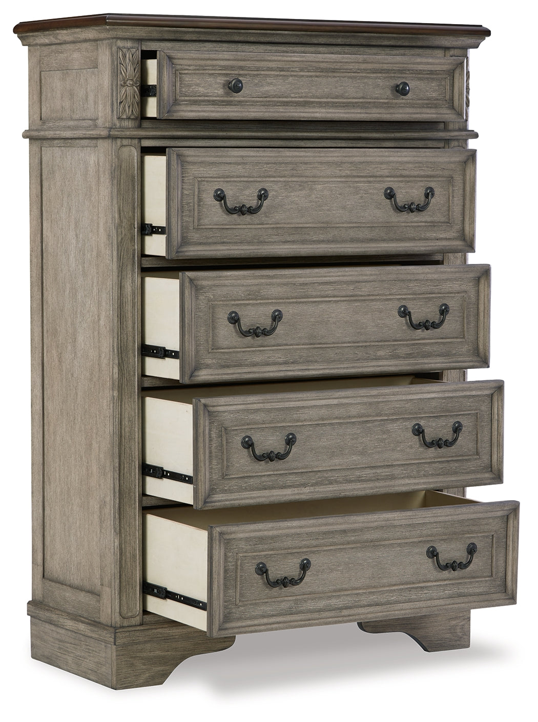 Lodenbay Gray Queen Upholstered Panel Bedroom Set with Dresser, Mirror, Chest and Nightstand