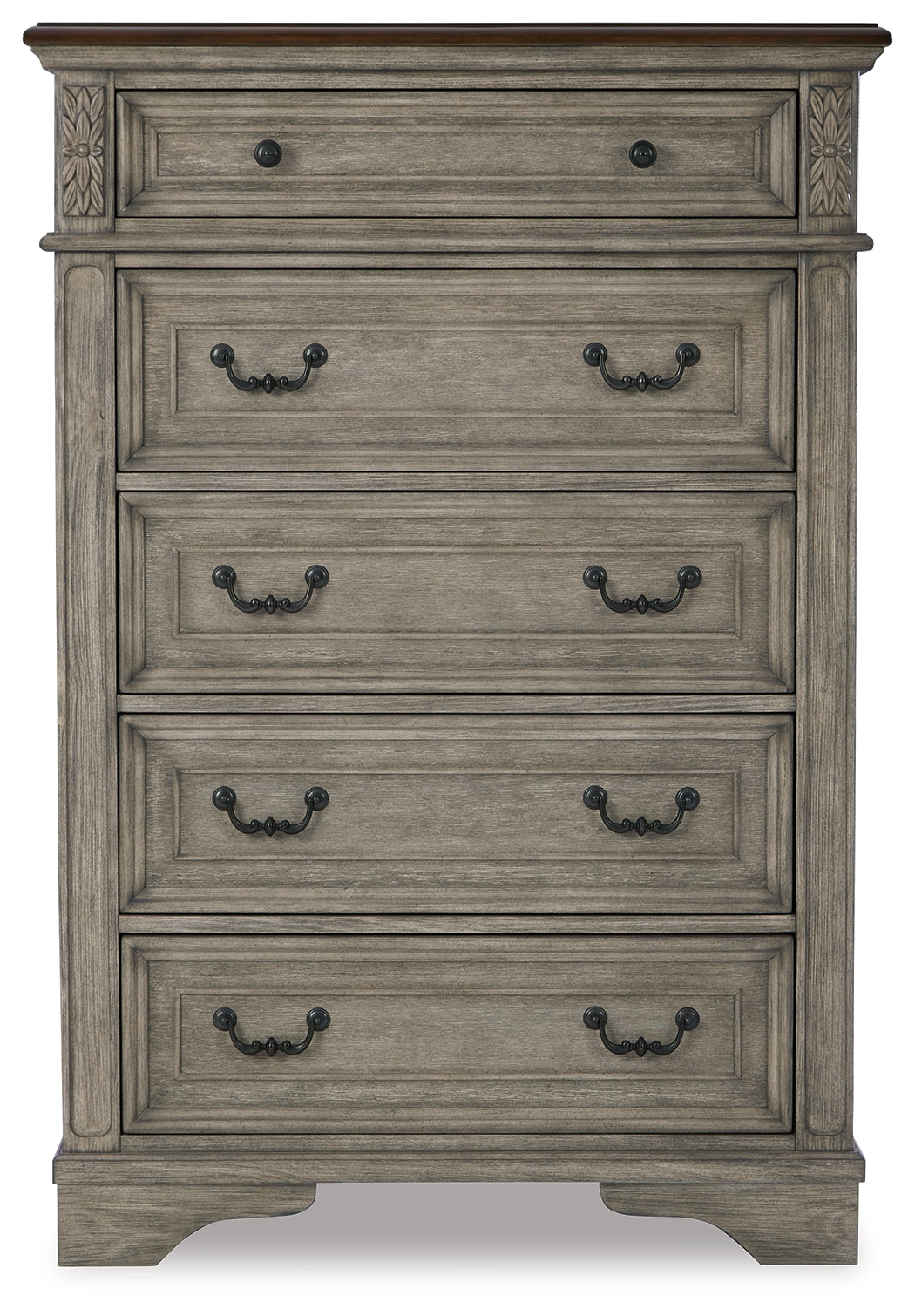 Lodenbay Gray Queen Upholstered Panel Bedroom Set with Dresser, Mirror, Chest and Nightstand