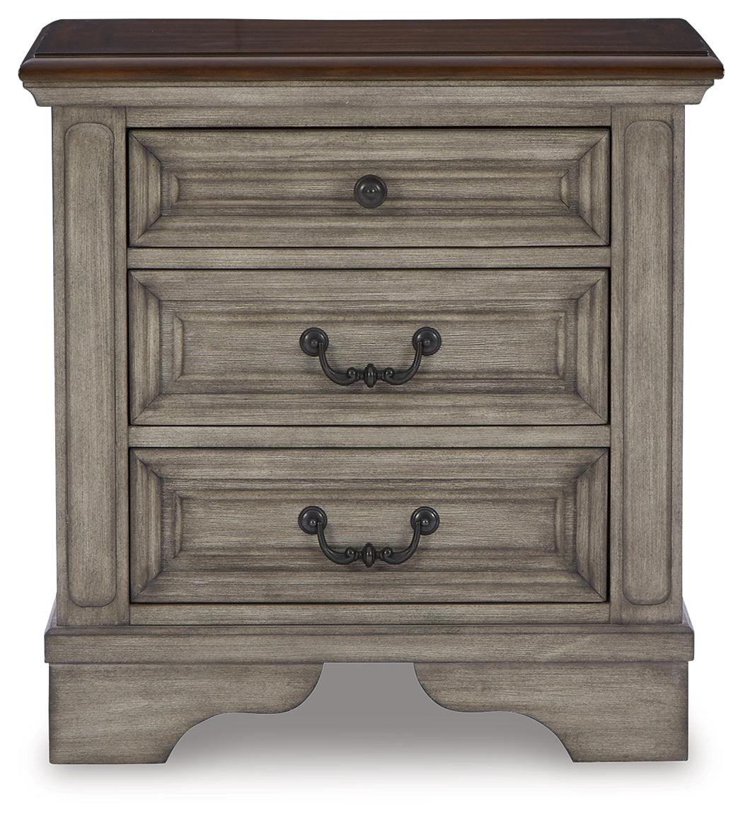 Lodenbay Gray Queen Upholstered Panel Bedroom Set with Dresser, Mirror, Chest and Nightstand