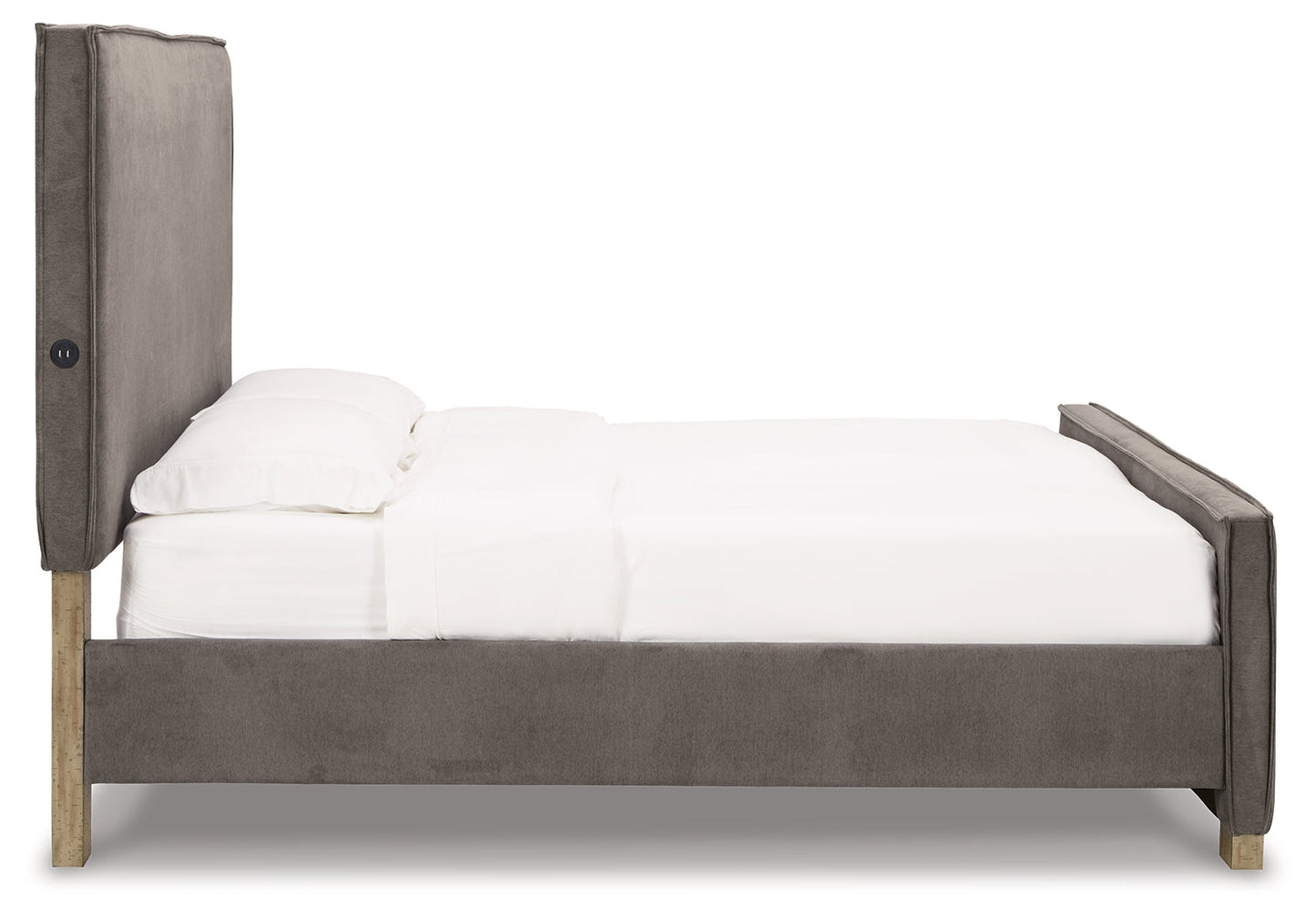 Krystanza Weathered Gray Queen Upholstered Panel Bed