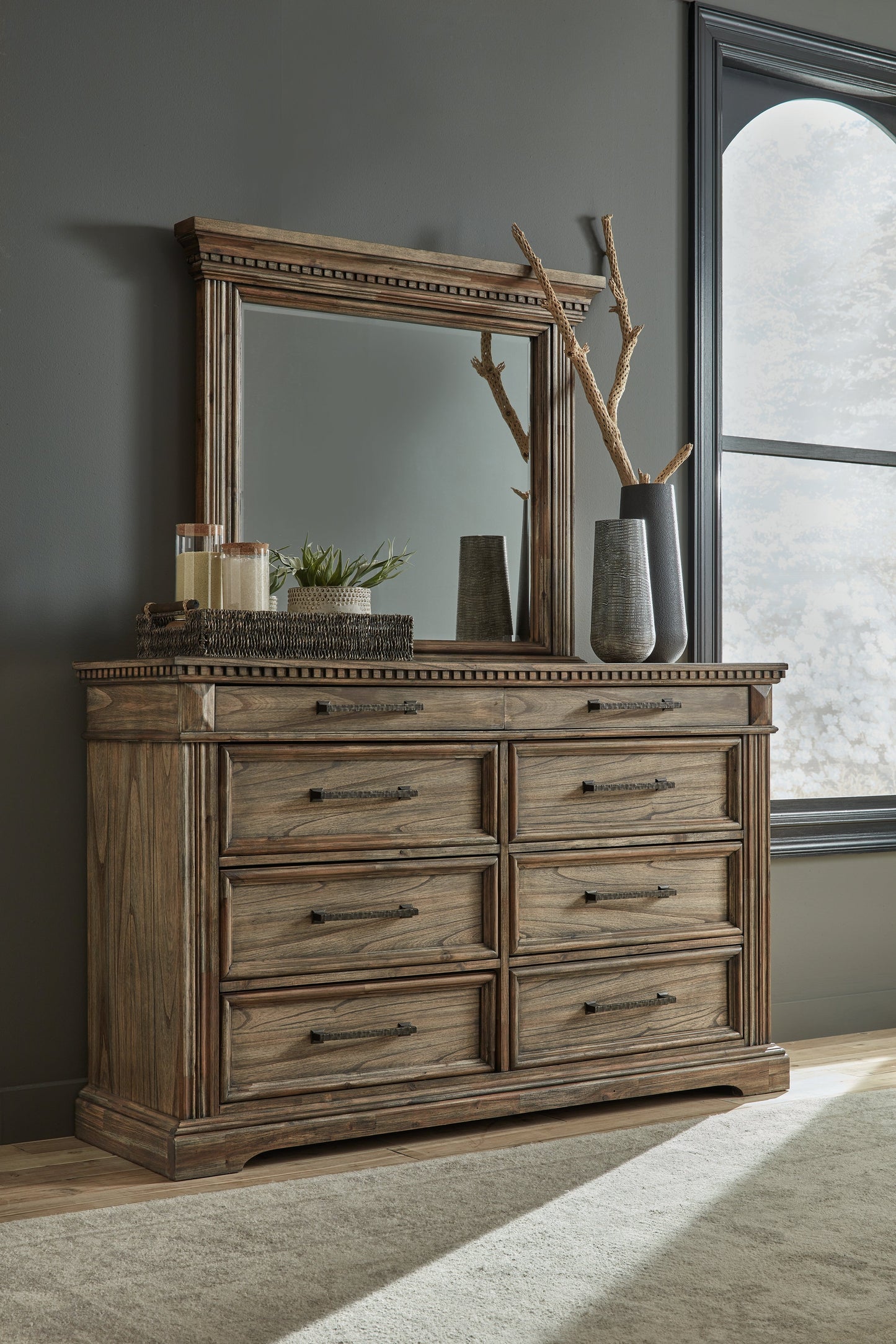 Markenburg Brown Queen Panel Bedroom Set with Mirrored Dresser