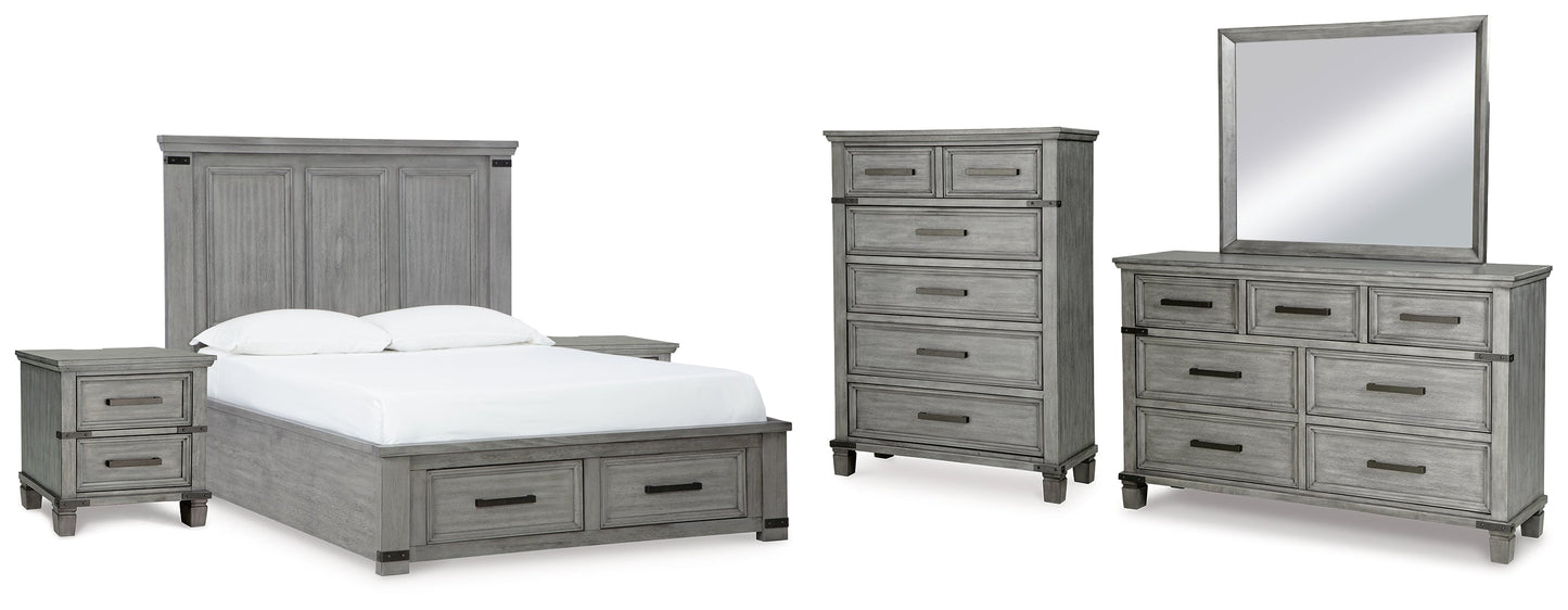 Russelyn Gray Queen Panel Storage Bedroom Set with Dresser, Mirror, Chest and 2 Nightstands