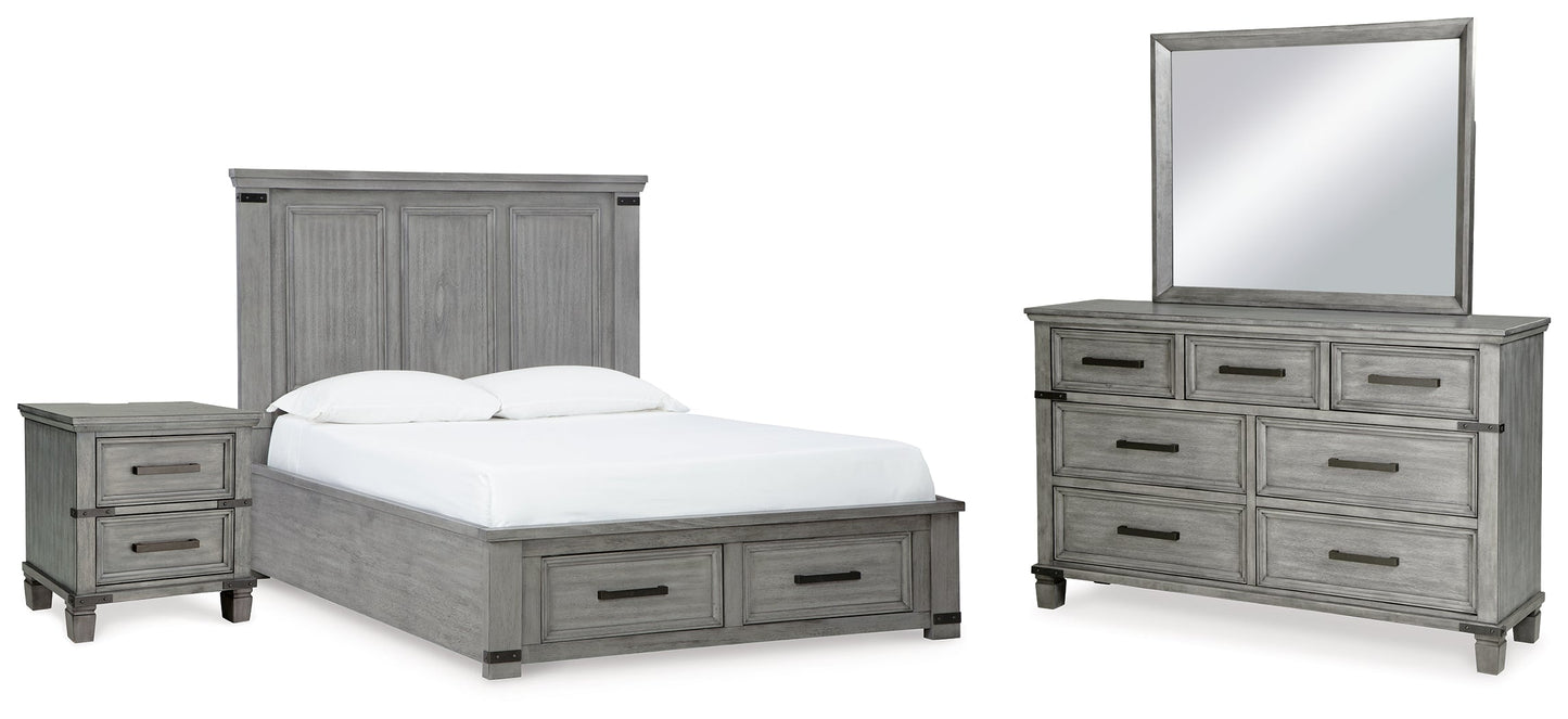 Russelyn Gray Queen Panel Storage Bedroom Set with Dresser, Mirror and Nightstand