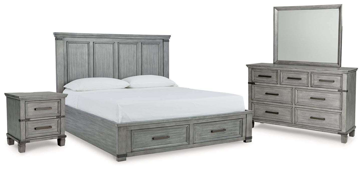 Russelyn Gray California King Panel Storage Bedroom Set with Dresser, Mirror and Nightstand