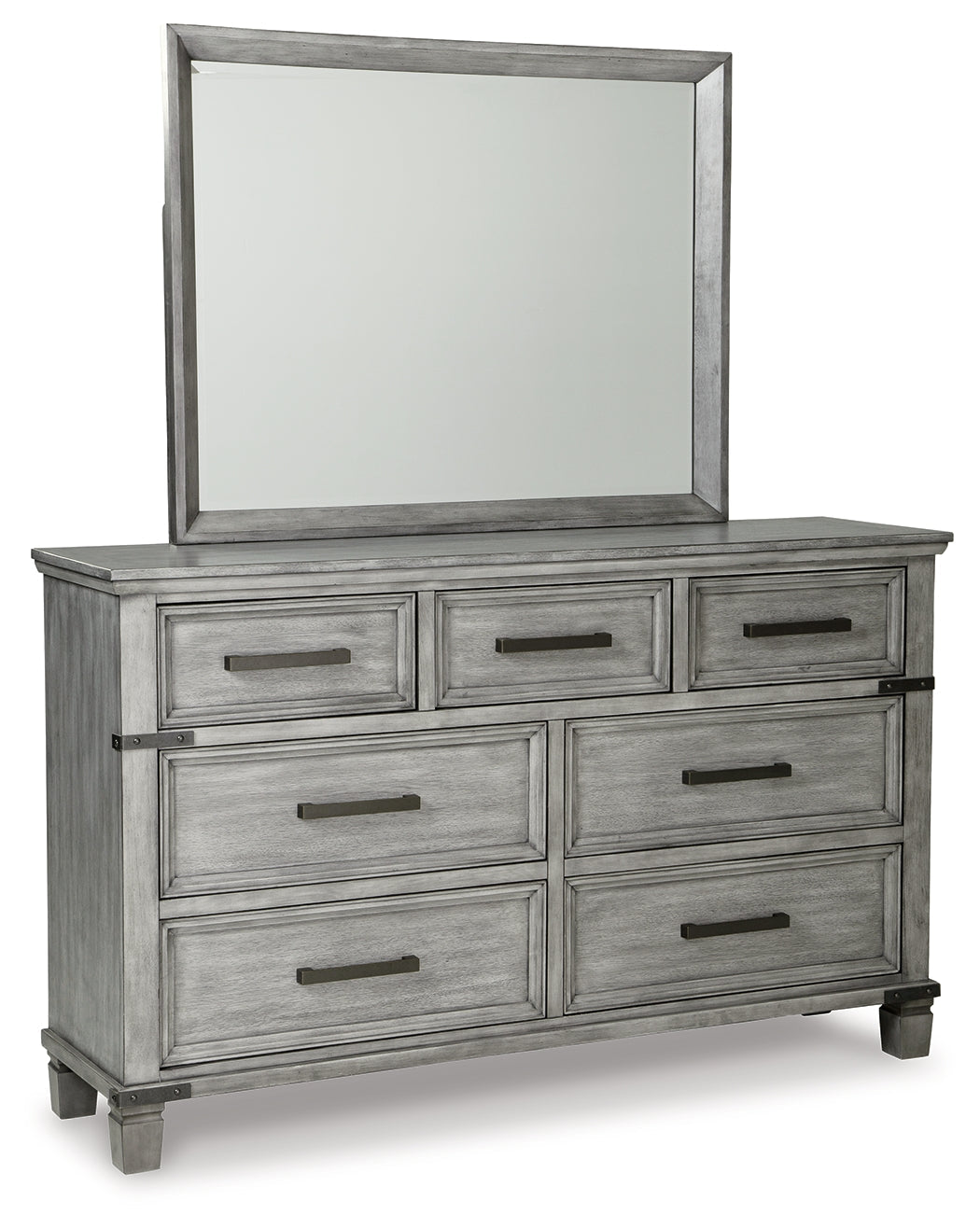 Russelyn Gray California King Panel Storage Bedroom Set with Dresser, Mirror and Nightstand