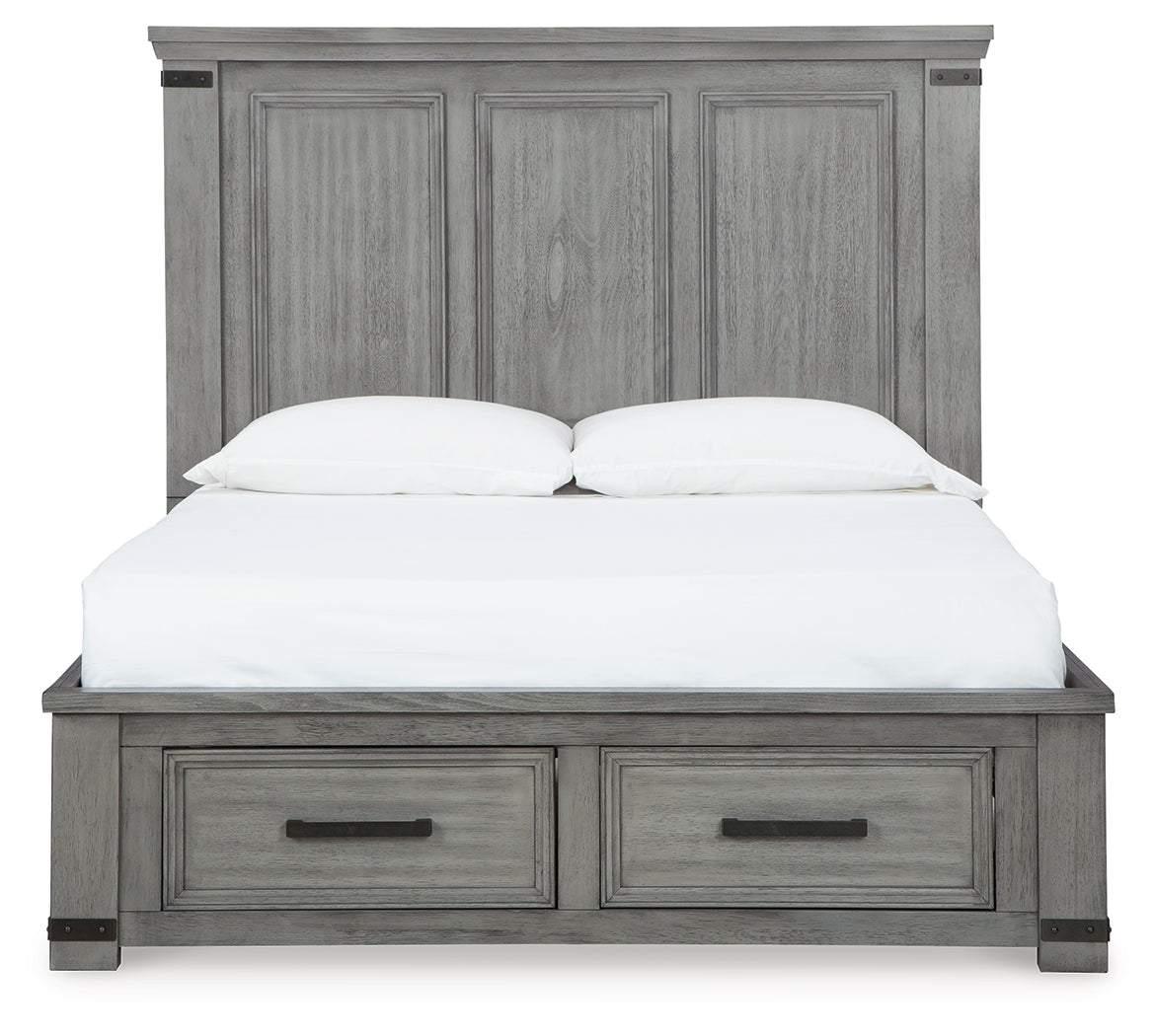 Russelyn Gray Queen Panel Storage Bedroom Set with Dresser, Mirror and Nightstand