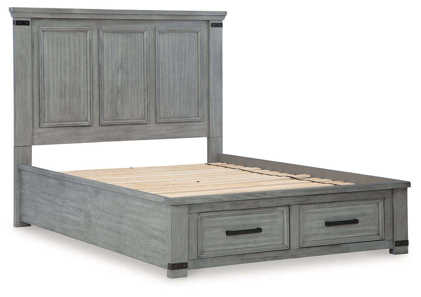 Russelyn Gray Queen Panel Storage Bedroom Set with Dresser, Mirror and Nightstand