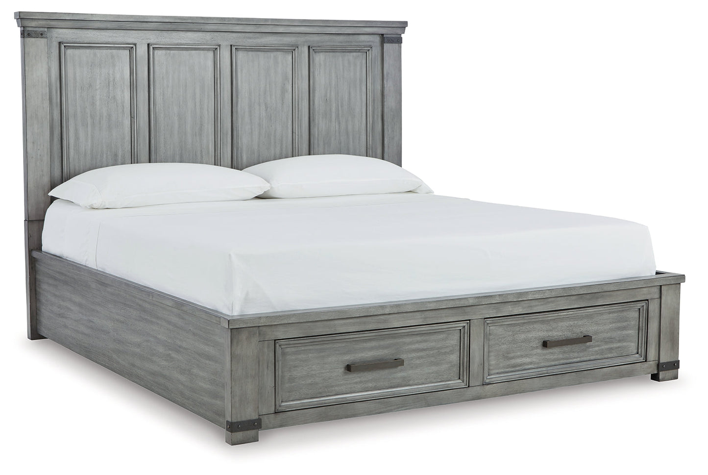 Russelyn Gray California King Panel Storage Bedroom Set with Dresser, Mirror and Nightstand