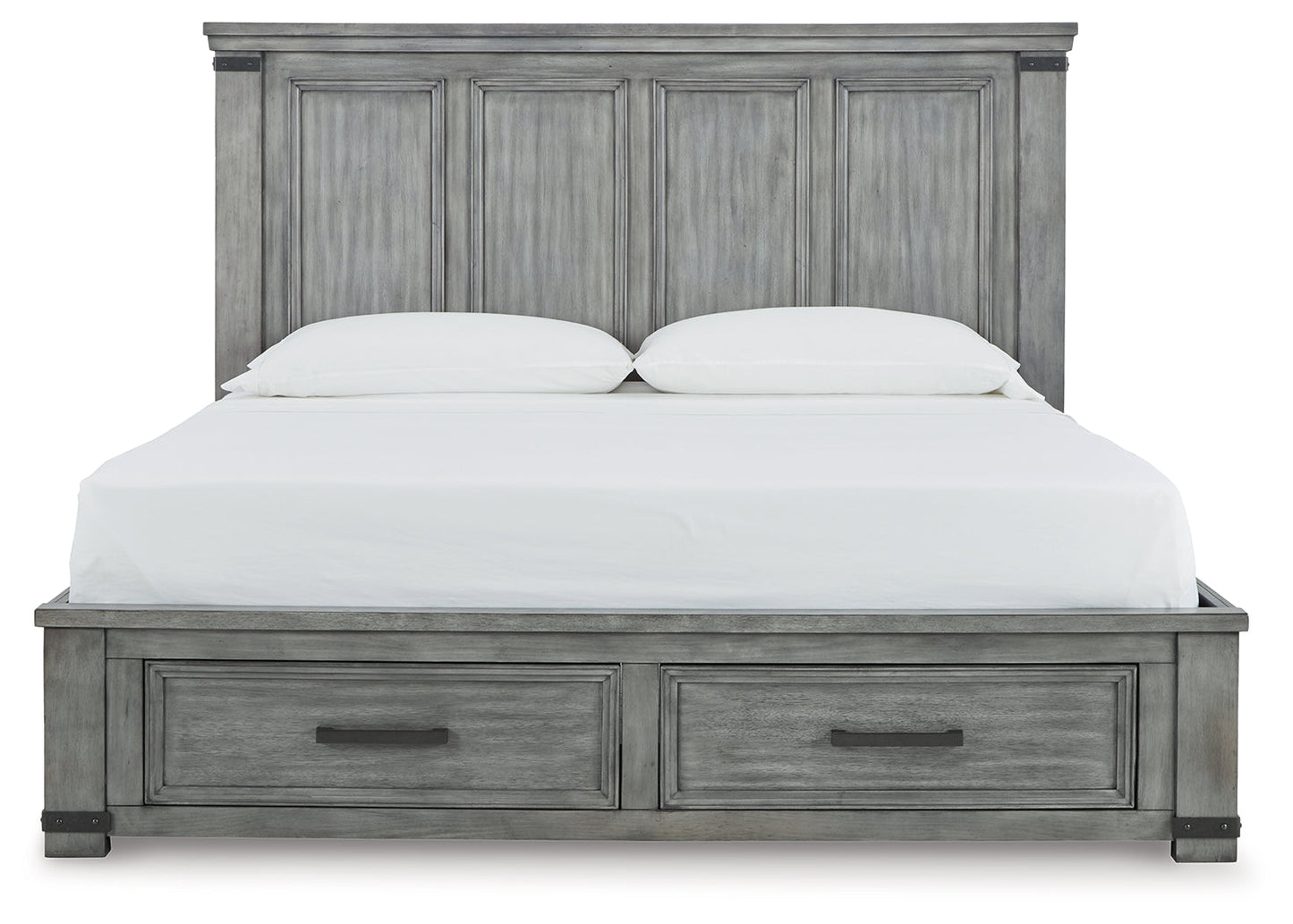 Russelyn Gray California King Panel Storage Bedroom Set with Dresser, Mirror and Nightstand