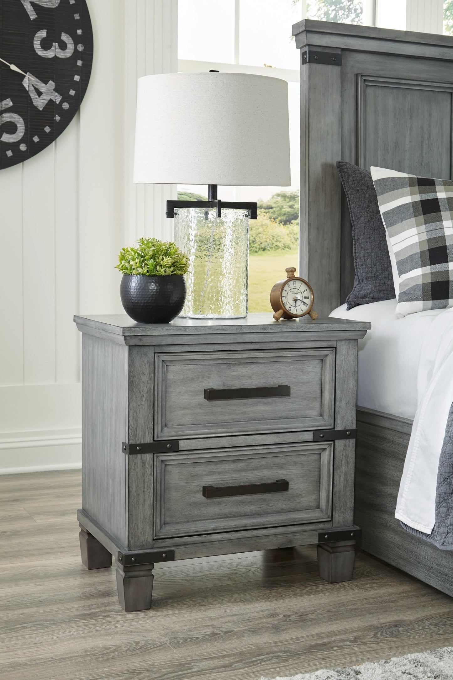 Russelyn Gray California King Panel Storage Bedroom Set with Dresser, Mirror and Nightstand