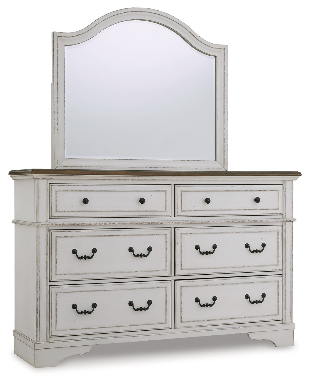 Brollyn Chipped White Dresser and Mirror