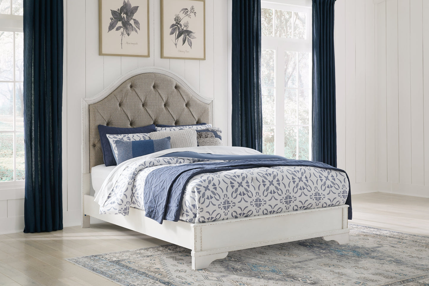 Brollyn Queen Upholstered Panel Bedroom Set with Dresser and Mirror