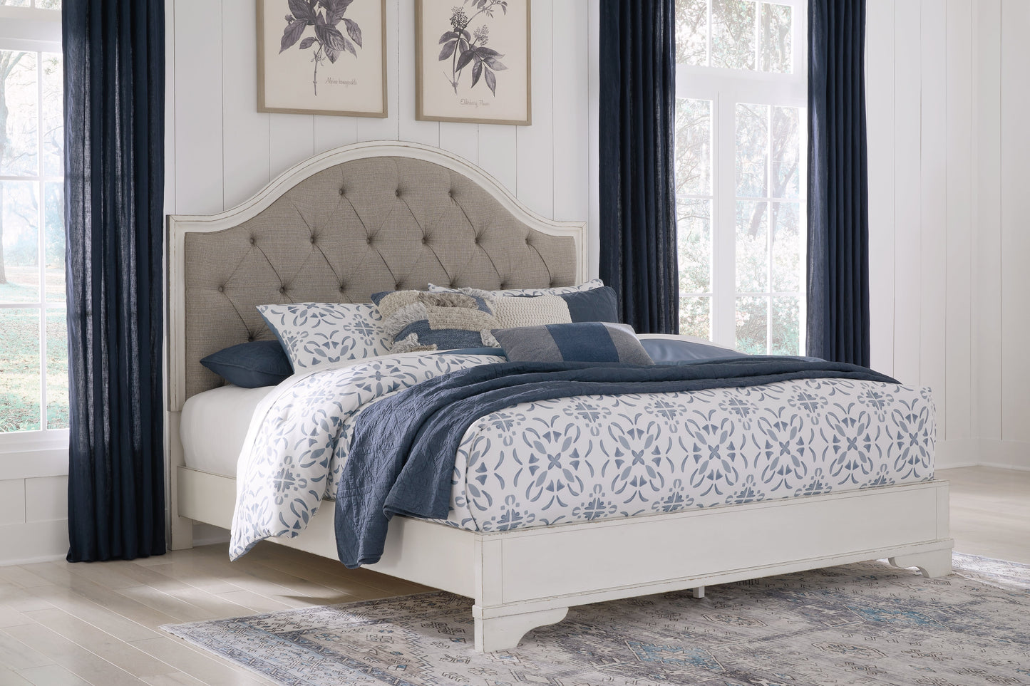 Brollyn California King Upholstered Panel Bedroom Set with Dresser and Mirror