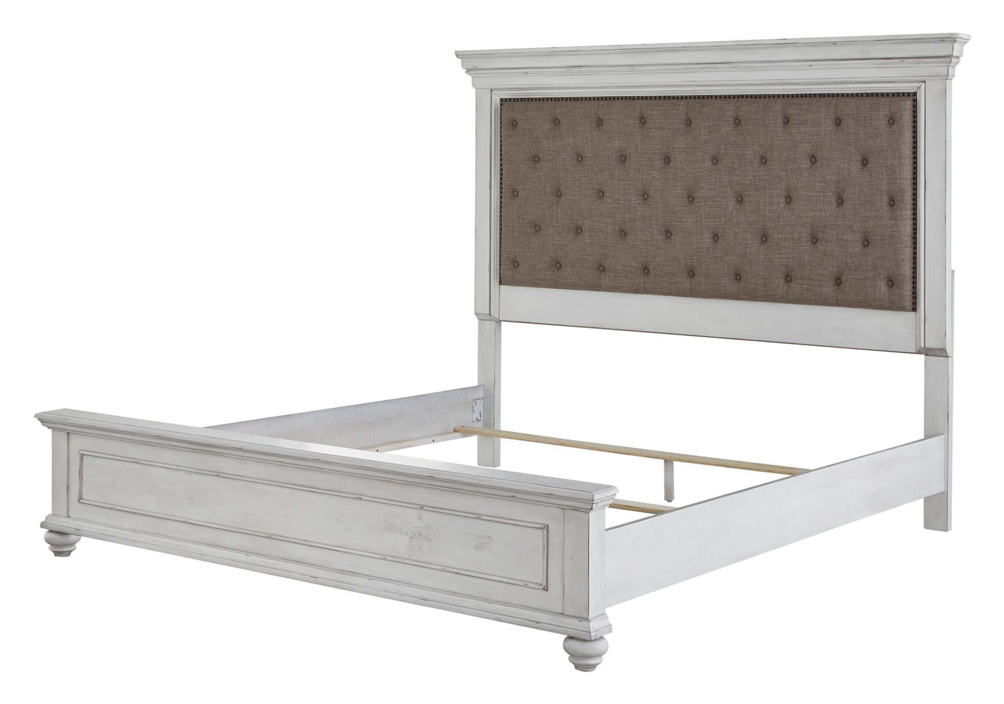 Kanwyn Whitewash King Panel Bed w/ UPH HB