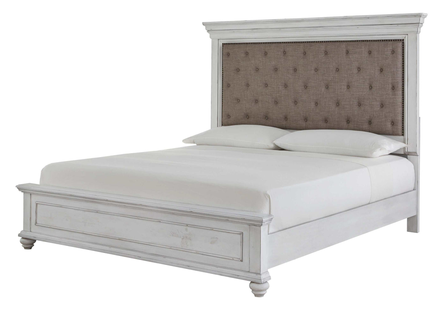 Kanwyn Whitewash King Panel Bed w/ UPH HB