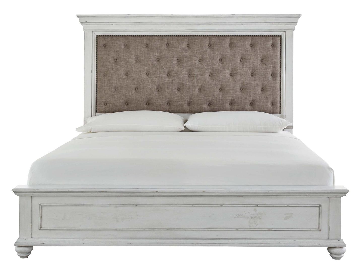 Kanwyn Whitewash King Panel Bed w/ UPH HB