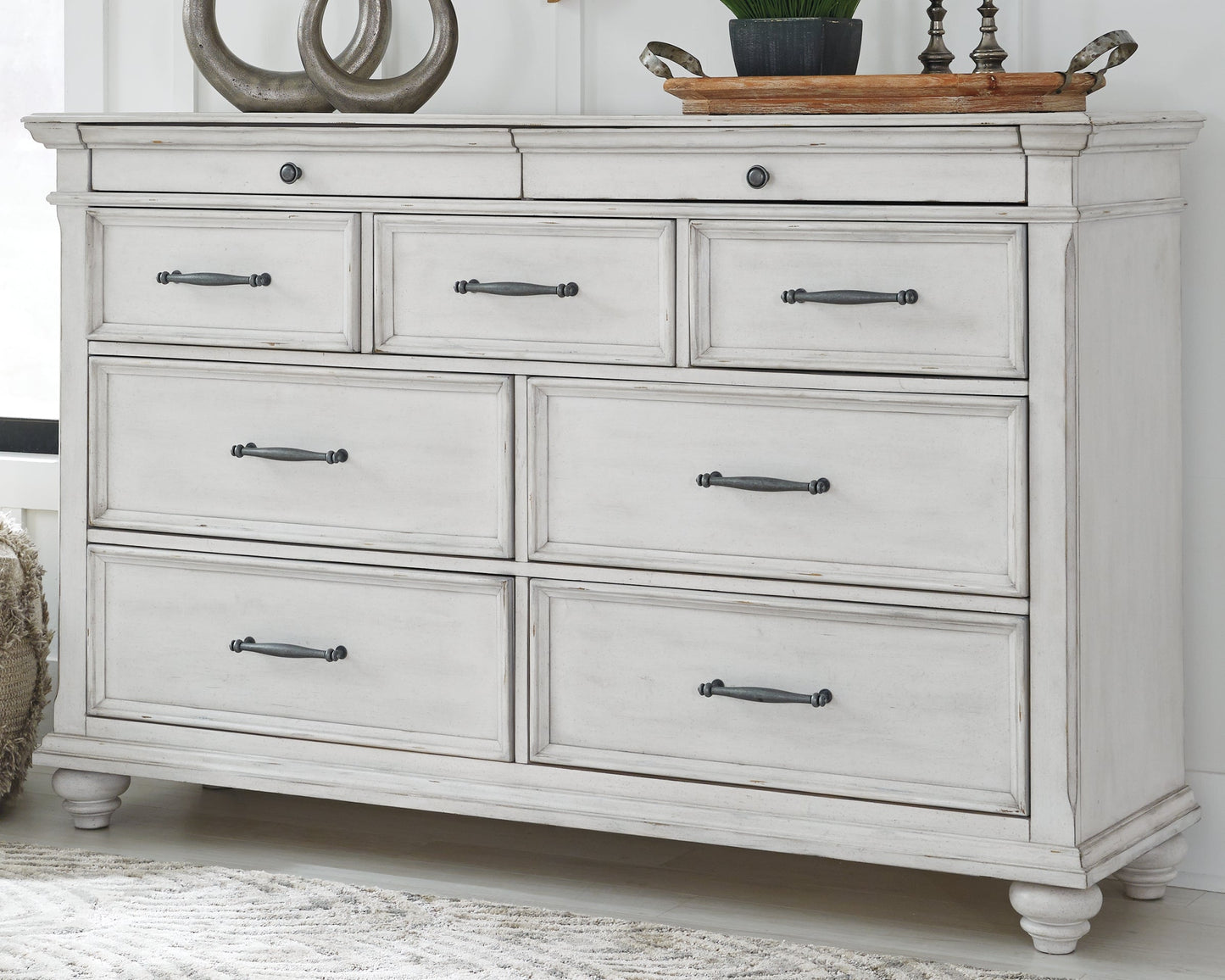 Kanwyn Whitewash King Storage Panel Bedroom Set with Dresser