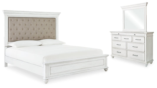 Kanwyn Whitewash Queen Bedroom Set with Mirrored Dresser