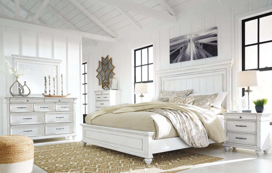 Kanwyn Whitewash Queen Panel Bedroom Set / 5pc