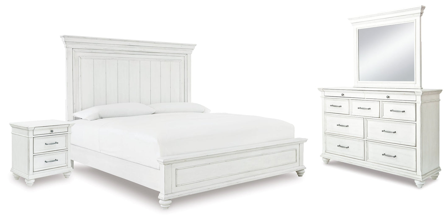 Kanwyn Whitewash Queen Panel Bedroom Set with Dresser, Mirror and Nightstand