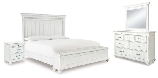 Kanwyn Whitewash Queen Panel Storage Bedroom Set with Dresser, Mirror and Nightstand