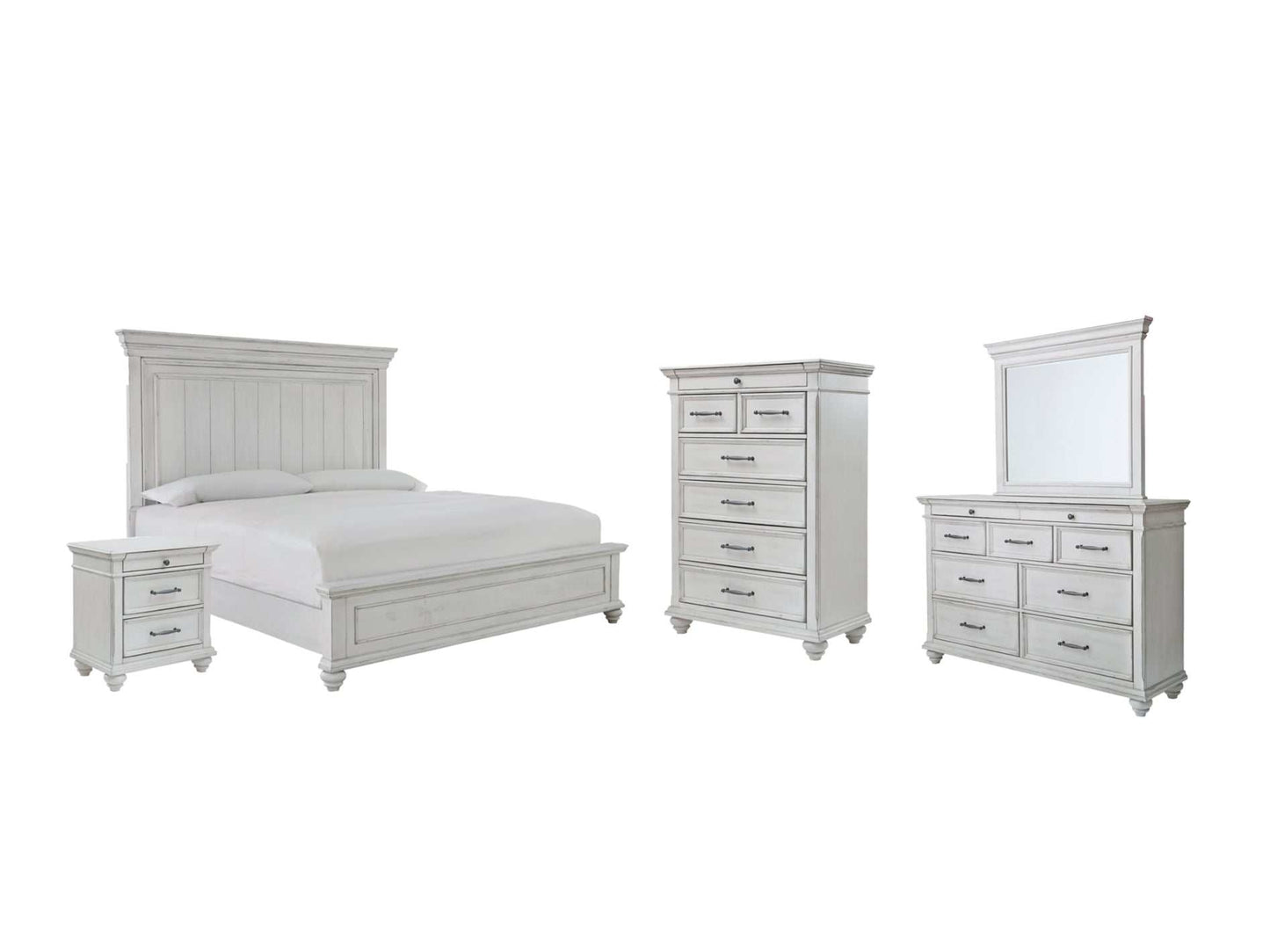 Kanwyn Whitewash Queen Panel Bedroom Set / 5pc