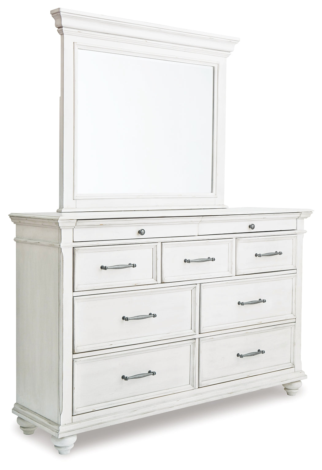 Kanwyn Whitewash Queen Bedroom Set with Mirrored Dresser