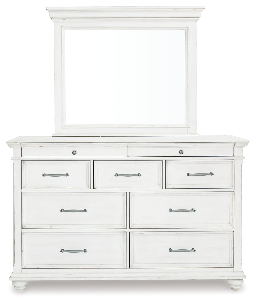 Kanwyn Whitewash Queen Panel Storage Bedroom Set with Dresser, Mirror and Nightstand