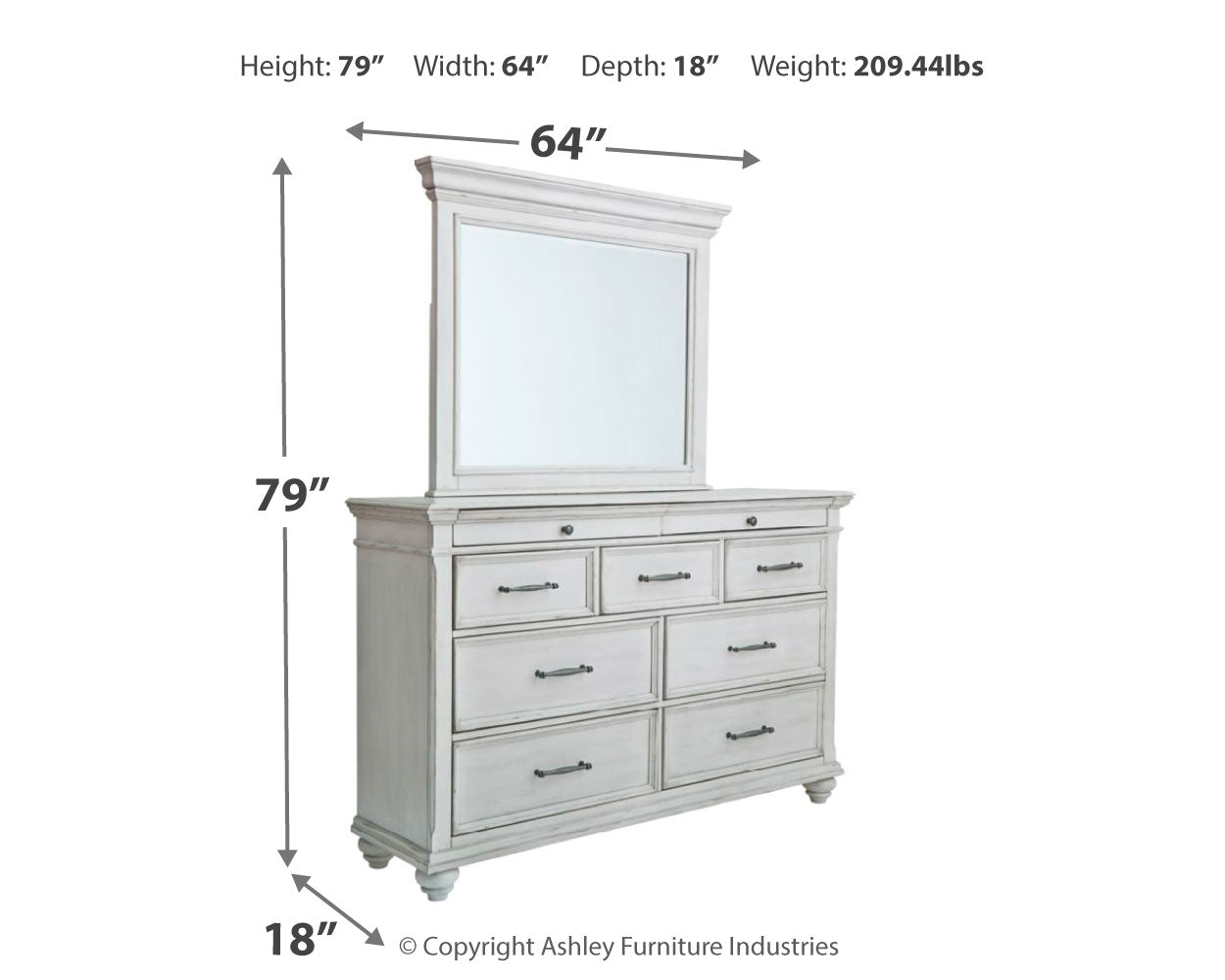 Kanwyn Whitewash Queen Panel Storage Bedroom Set with Dresser, Mirror and Nightstand