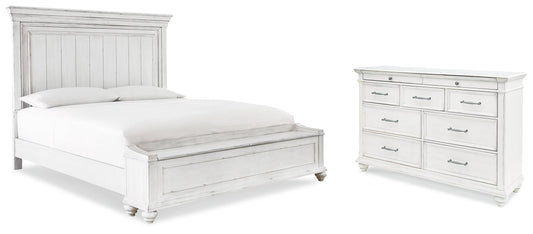 Kanwyn Whitewash King Storage Panel Bedroom Set with Dresser