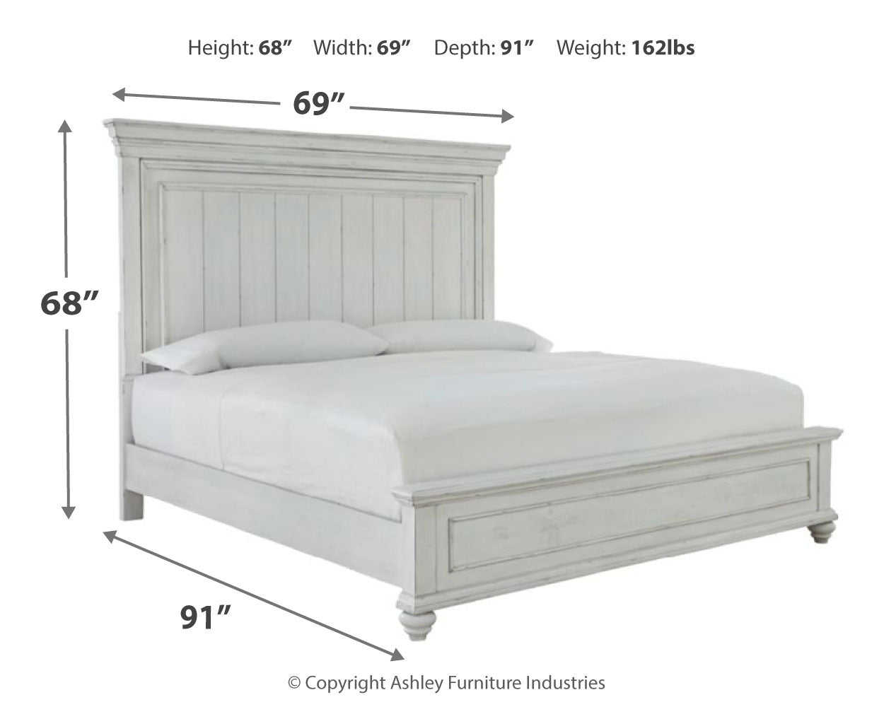 Kanwyn Whitewash Queen Panel Bedroom Set with Dresser, Mirror and Nightstand