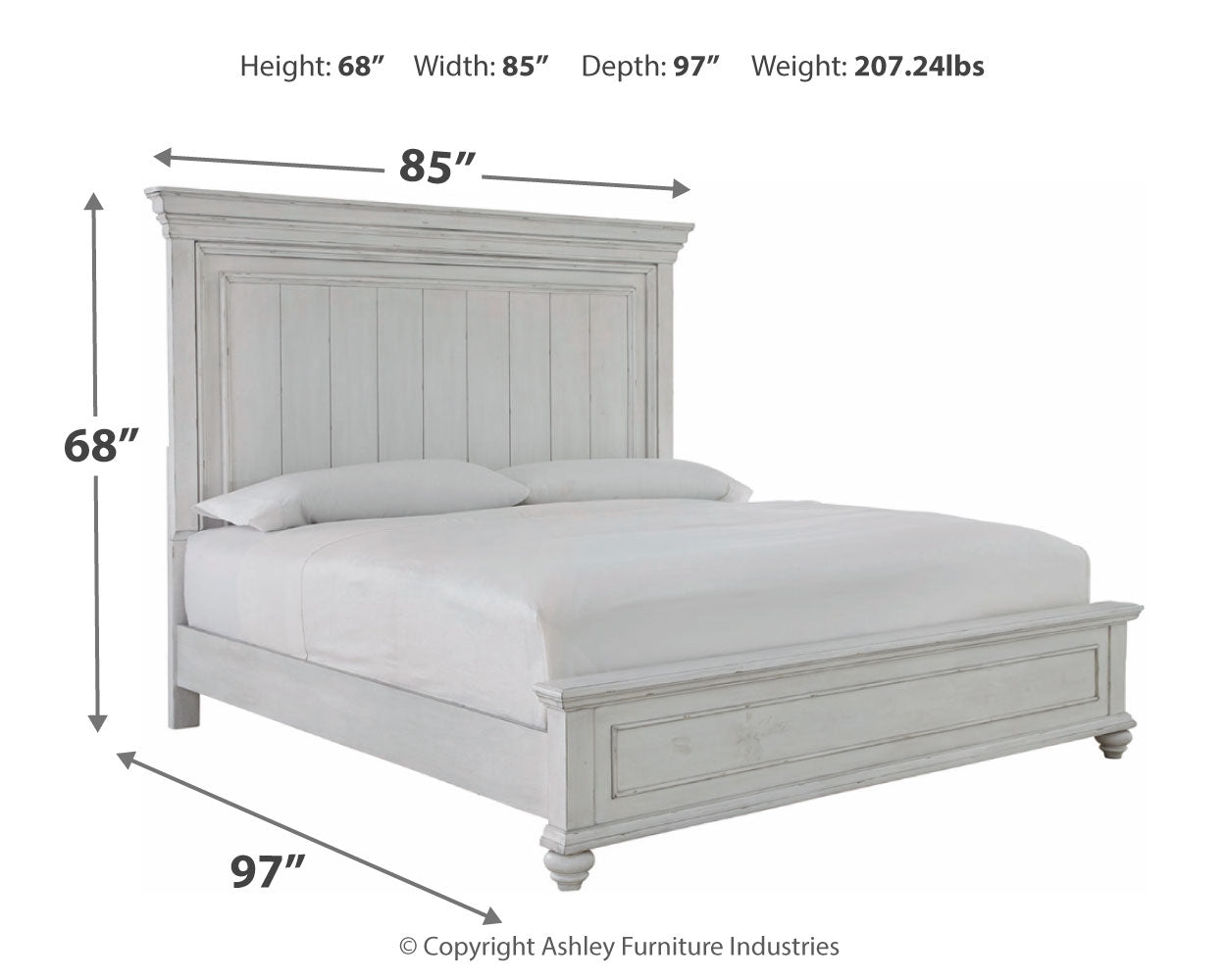 Kanwyn Whitewash King Panel Bedroom Set with Dresser, Mirror and 2 Nightstands