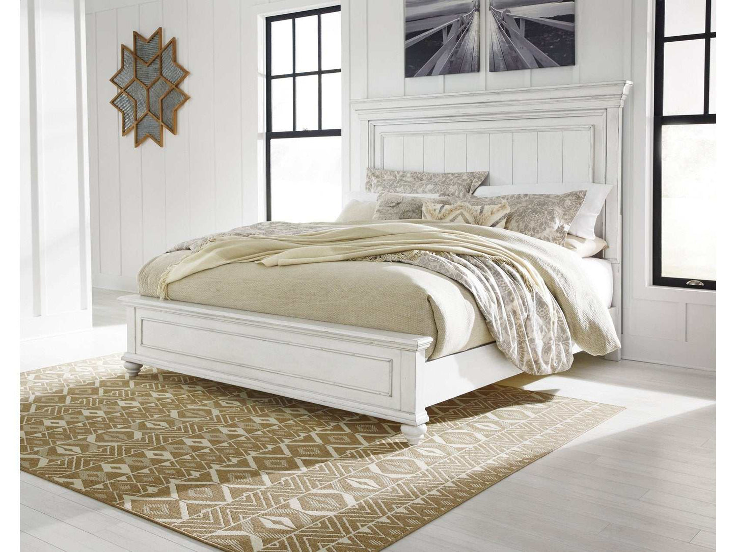 Kanwyn Whitewash Queen Panel Bedroom Set / 5pc