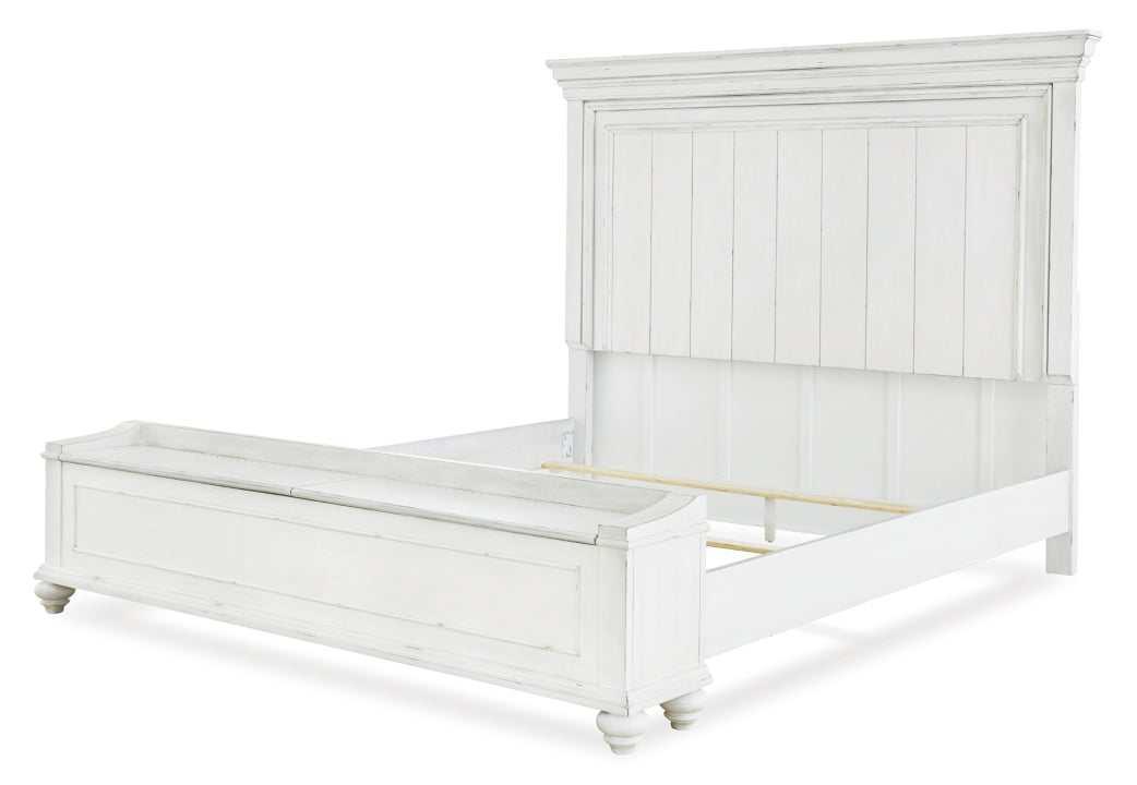 Kanwyn Whitewash King Panel Bed w/ Storage Bench