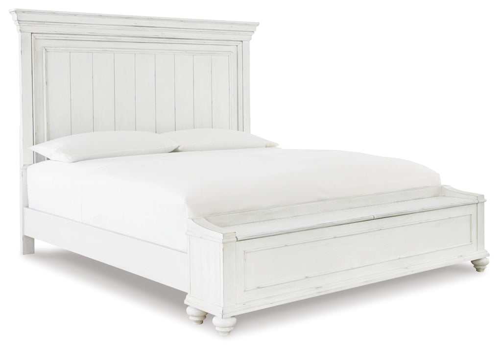 Kanwyn Whitewash King Panel Bed w/ Storage Bench